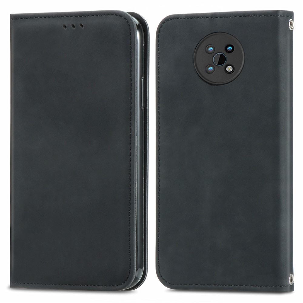 PU Leather and TPU Skin-touch Vintage Texture Stand Flip Magnetic Absorption Phone Case with Card Slots for Nokia G50 - Black-1