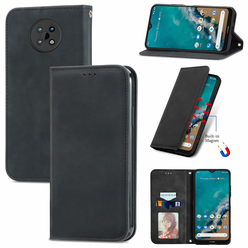 PU Leather and TPU Skin-touch Vintage Texture Stand Flip Magnetic Absorption Phone Case with Card Slots for Nokia G50 - Black-10
