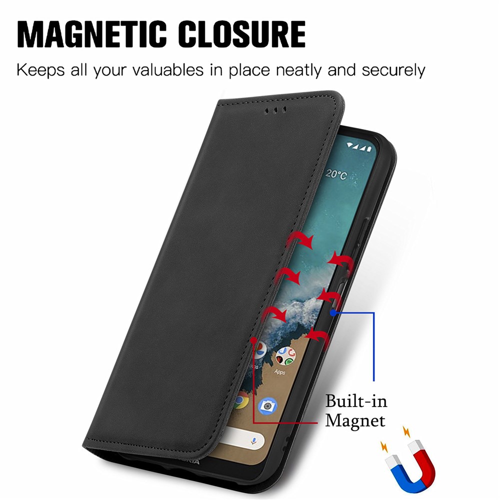 PU Leather and TPU Skin-touch Vintage Texture Stand Flip Magnetic Absorption Phone Case with Card Slots for Nokia G50 - Black-2