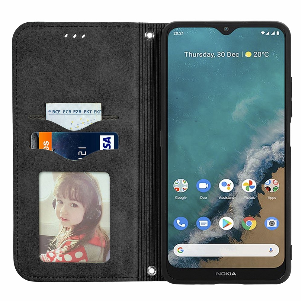PU Leather and TPU Skin-touch Vintage Texture Stand Flip Magnetic Absorption Phone Case with Card Slots for Nokia G50 - Black-7
