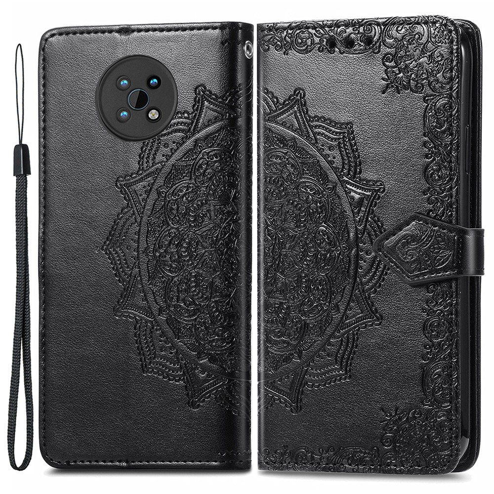 Protective Cover Mandala Flower Embossment Leather Magnetic Clasp Anti-Drop Wallet Stand Phone Case for Nokia G50 - Black-1