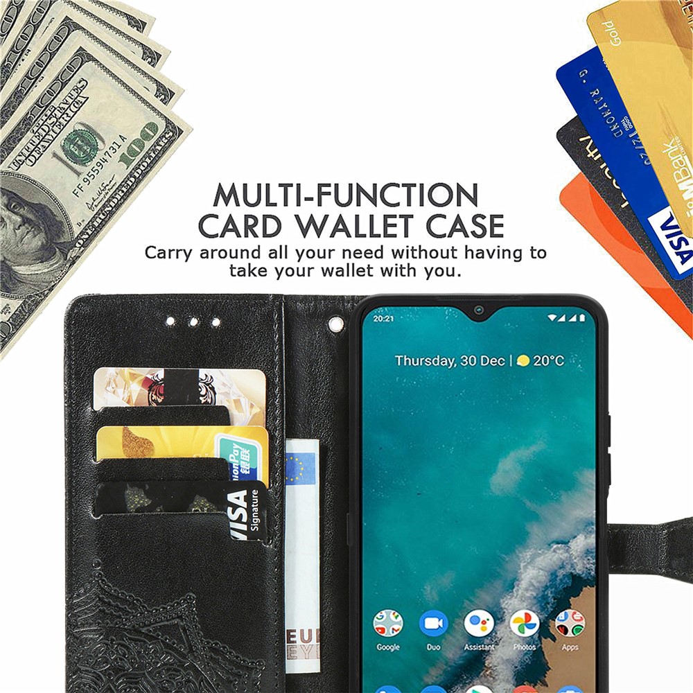Protective Cover Mandala Flower Embossment Leather Magnetic Clasp Anti-Drop Wallet Stand Phone Case for Nokia G50 - Black-6