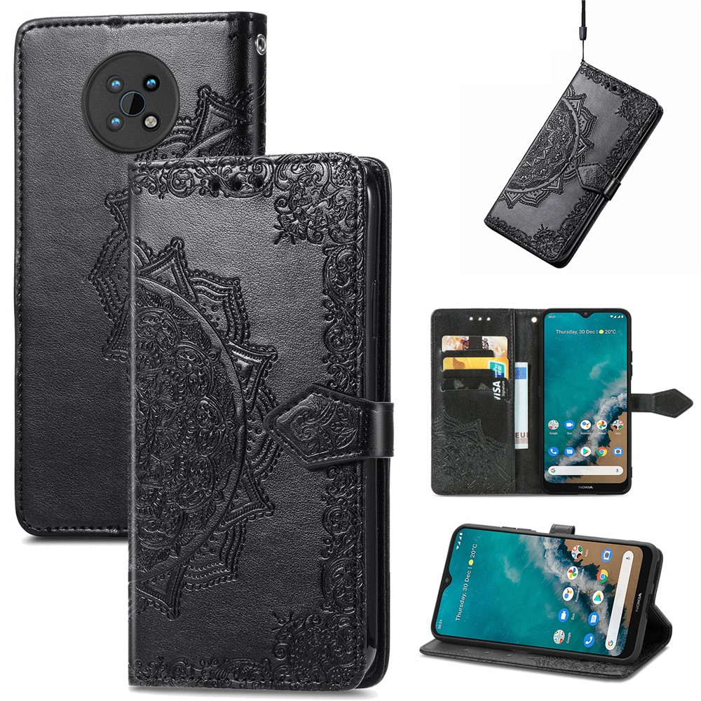 Protective Cover Mandala Flower Embossment Leather Magnetic Clasp Anti-Drop Wallet Stand Phone Case for Nokia G50 - Black-7