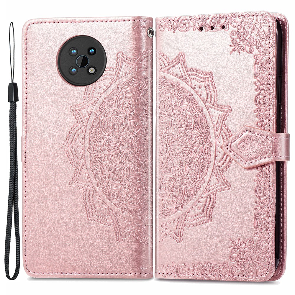 Protective Cover Mandala Flower Embossment Leather Magnetic Clasp Anti-Drop Wallet Stand Phone Case for Nokia G50 - Rose Gold-1