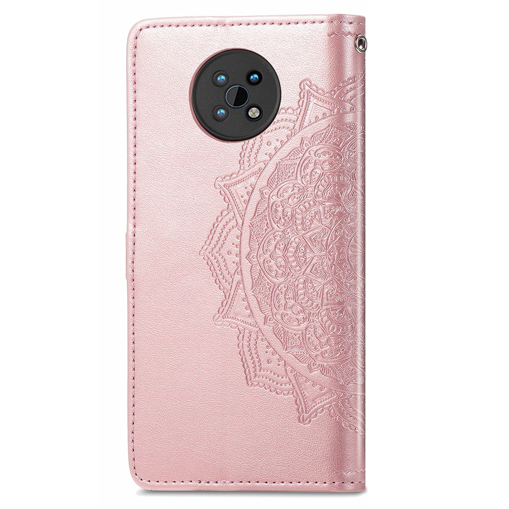 Protective Cover Mandala Flower Embossment Leather Magnetic Clasp Anti-Drop Wallet Stand Phone Case for Nokia G50 - Rose Gold-3