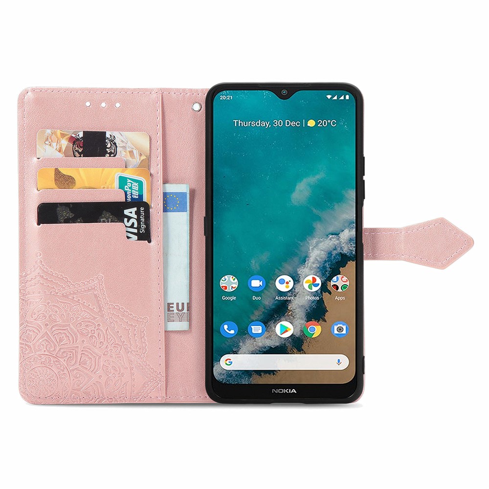 Protective Cover Mandala Flower Embossment Leather Magnetic Clasp Anti-Drop Wallet Stand Phone Case for Nokia G50 - Rose Gold-4