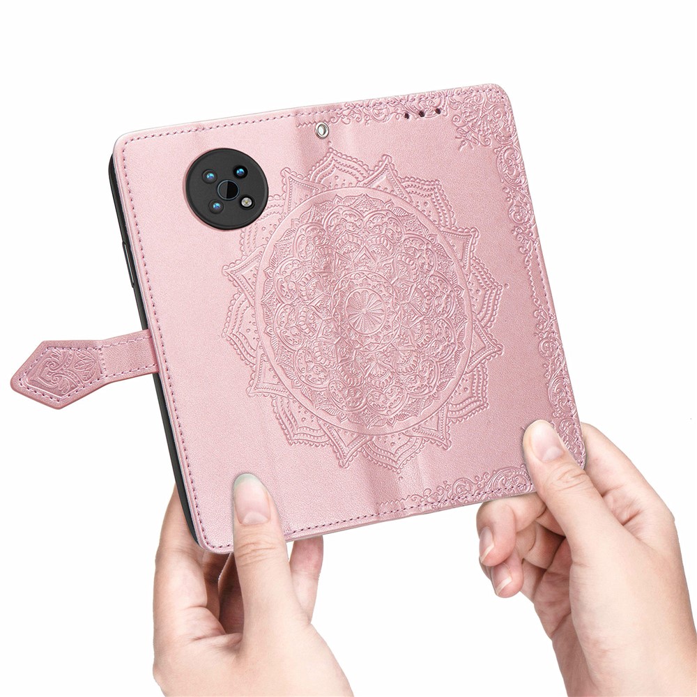 Protective Cover Mandala Flower Embossment Leather Magnetic Clasp Anti-Drop Wallet Stand Phone Case for Nokia G50 - Rose Gold-6
