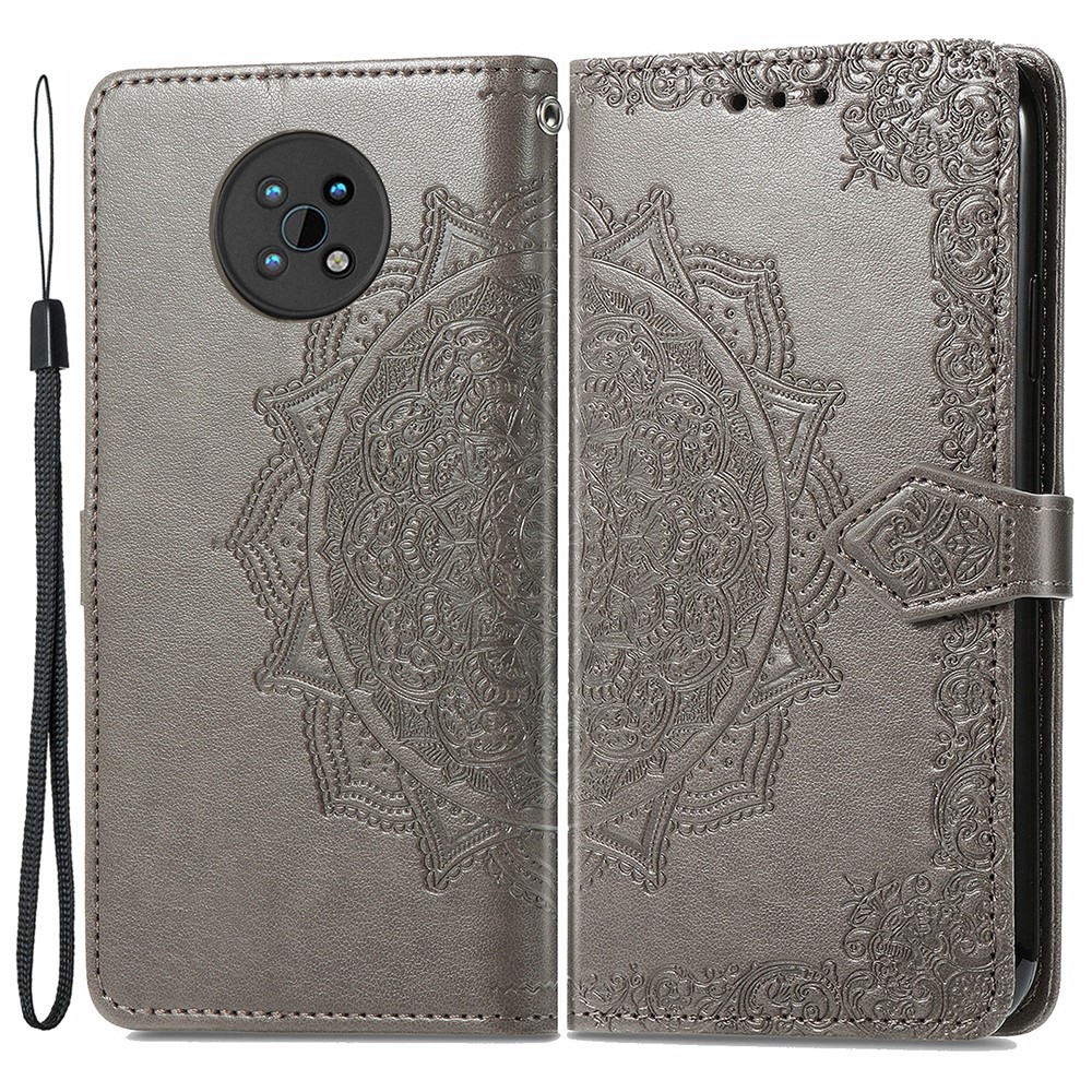 Protective Cover Mandala Flower Embossment Leather Magnetic Clasp Anti-Drop Wallet Stand Phone Case for Nokia G50 - Grey-1