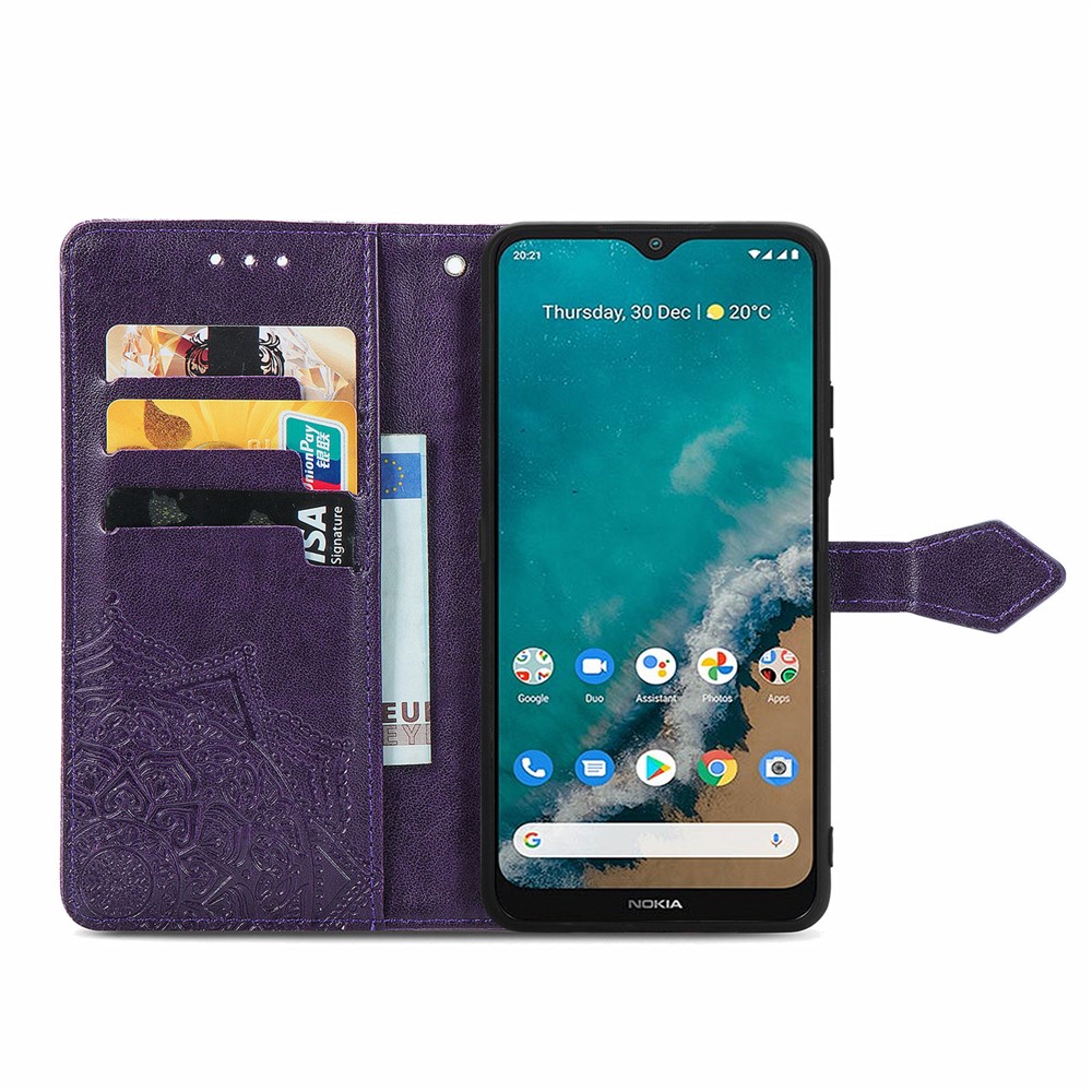 Protective Cover Mandala Flower Embossment Leather Magnetic Clasp Anti-Drop Wallet Stand Phone Case for Nokia G50 - Purple-4