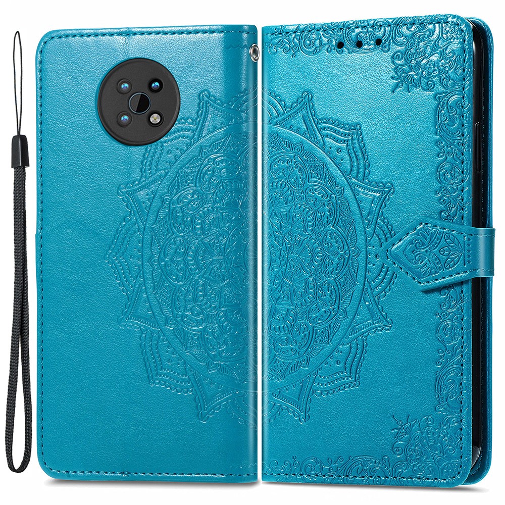 Protective Cover Mandala Flower Embossment Leather Magnetic Clasp Anti-Drop Wallet Stand Phone Case for Nokia G50 - Blue-1