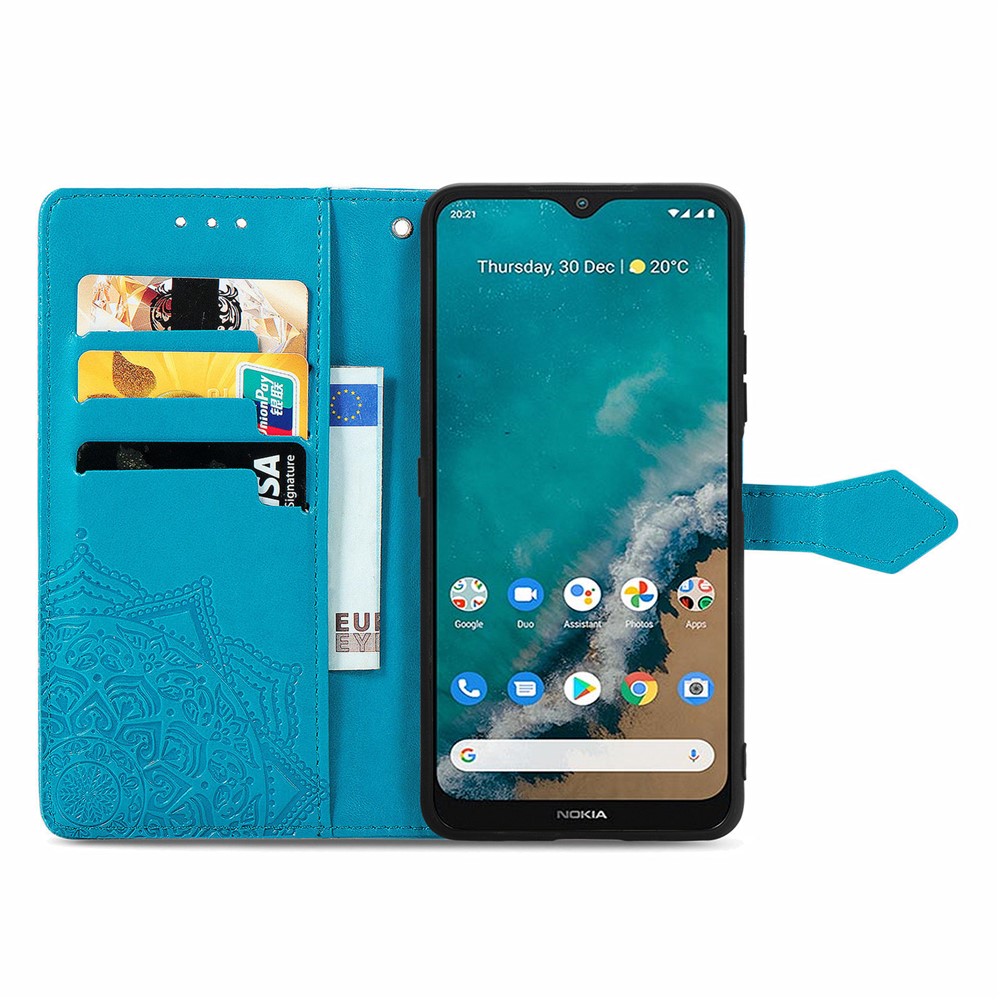 Protective Cover Mandala Flower Embossment Leather Magnetic Clasp Anti-Drop Wallet Stand Phone Case for Nokia G50 - Blue-4