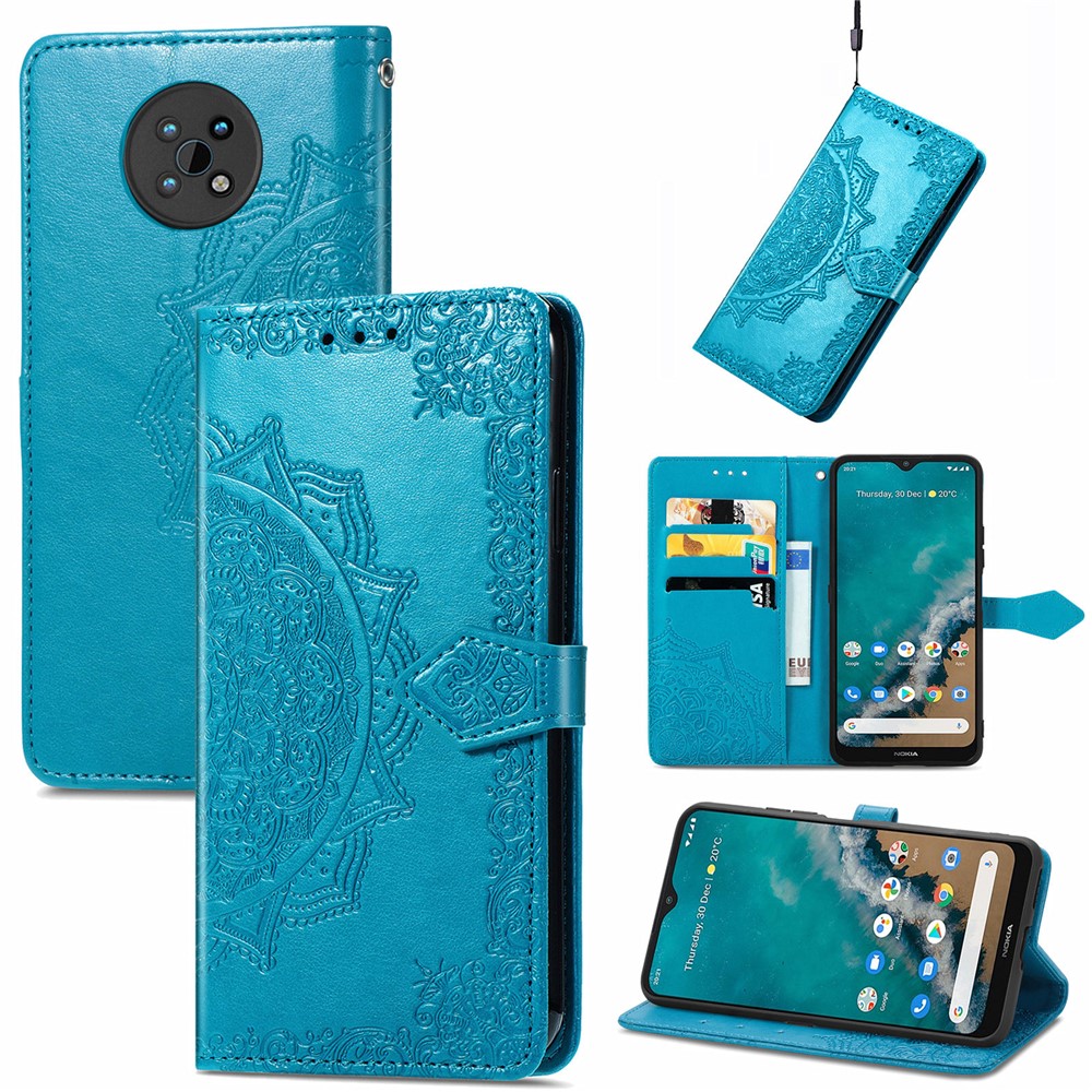 Protective Cover Mandala Flower Embossment Leather Magnetic Clasp Anti-Drop Wallet Stand Phone Case for Nokia G50 - Blue-6