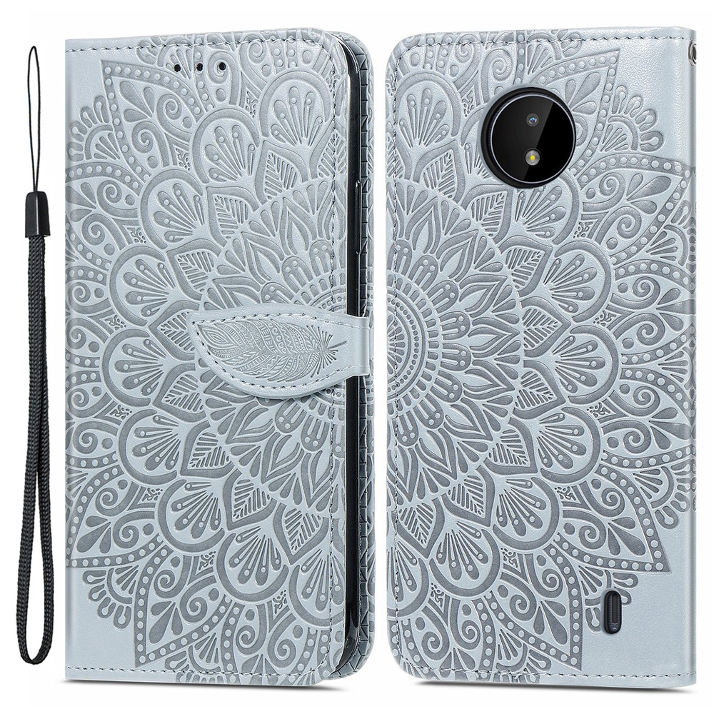Scratch Resistant PU Leather Dream Wings Pattern Imprinted Design Wallet Stand Flip Protective Stylish Phone Case Nokia C20 - Grey-1