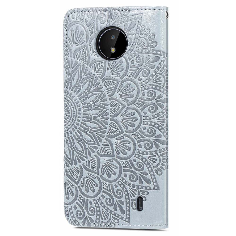Scratch Resistant PU Leather Dream Wings Pattern Imprinted Design Wallet Stand Flip Protective Stylish Phone Case Nokia C20 - Grey-3