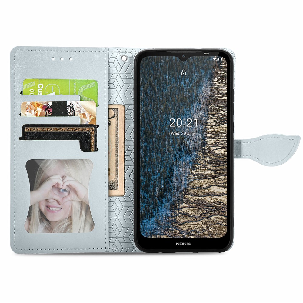Scratch Resistant PU Leather Dream Wings Pattern Imprinted Design Wallet Stand Flip Protective Stylish Phone Case Nokia C20 - Grey-4