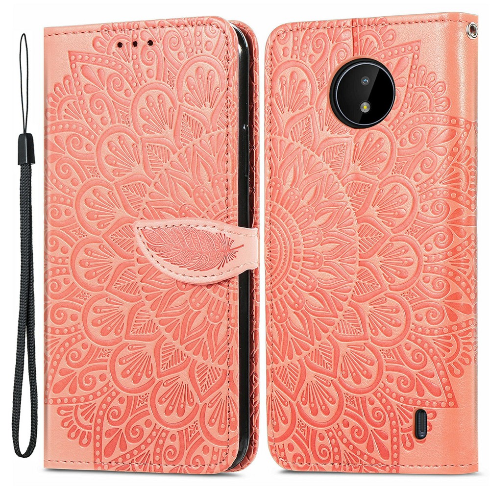 Scratch Resistant PU Leather Dream Wings Pattern Imprinted Design Wallet Stand Flip Protective Stylish Phone Case Nokia C20 - Orange-1