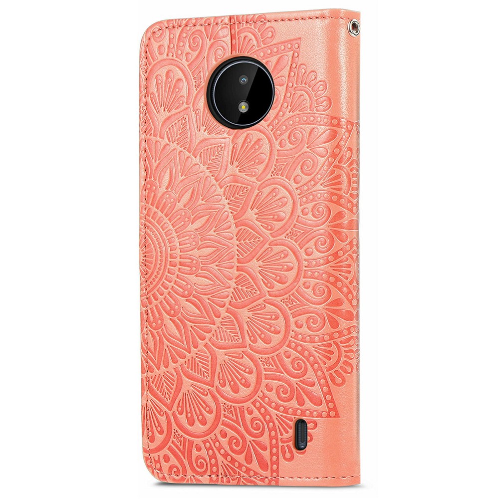 Scratch Resistant PU Leather Dream Wings Pattern Imprinted Design Wallet Stand Flip Protective Stylish Phone Case Nokia C20 - Orange-3