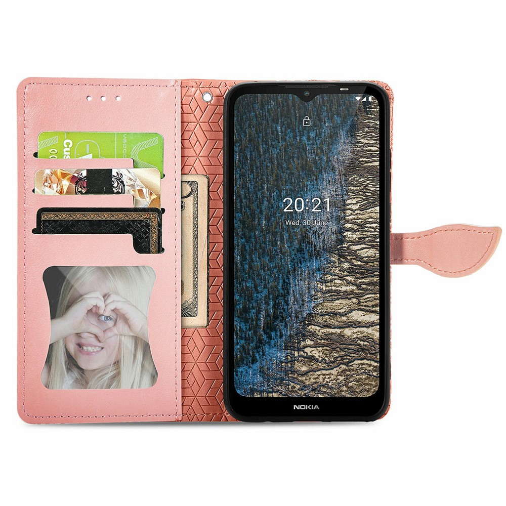 Scratch Resistant PU Leather Dream Wings Pattern Imprinted Design Wallet Stand Flip Protective Stylish Phone Case Nokia C20 - Orange-4