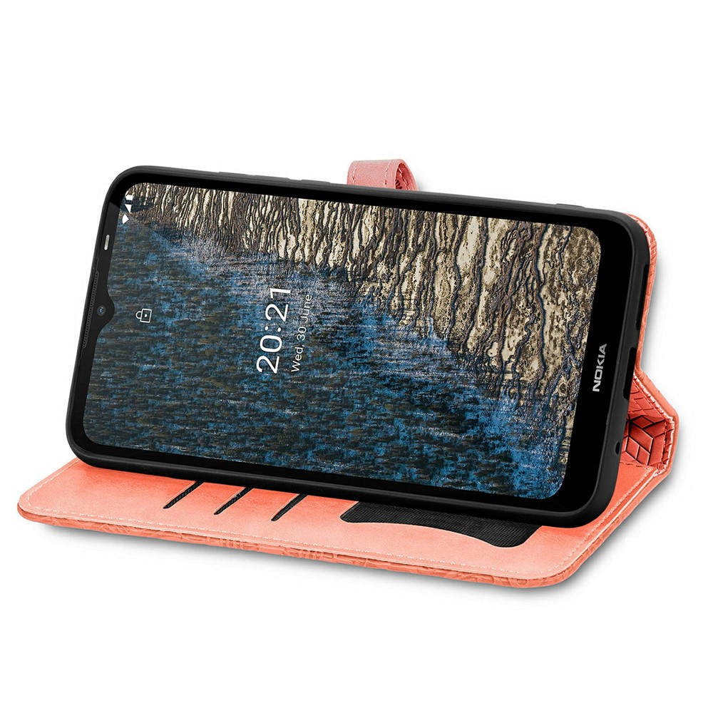 Scratch Resistant PU Leather Dream Wings Pattern Imprinted Design Wallet Stand Flip Protective Stylish Phone Case Nokia C20 - Orange-5
