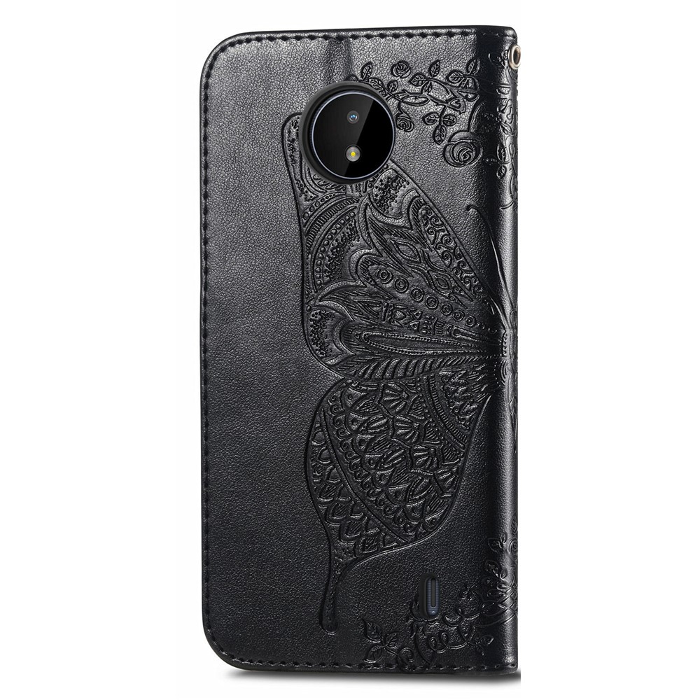 For Nokia C20 Phone Case Stylish Imprinting Butterfly Flower Pattern Wallet Stand Phone Case Leather Cover - Black-4