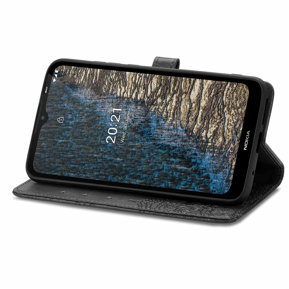 Mandala Flower Embossment Leather Dual-Sided Magnetic Clasp Anti-Drop Wallet Stand Phone Case Protective Cover for Nokia C20 - Black-5