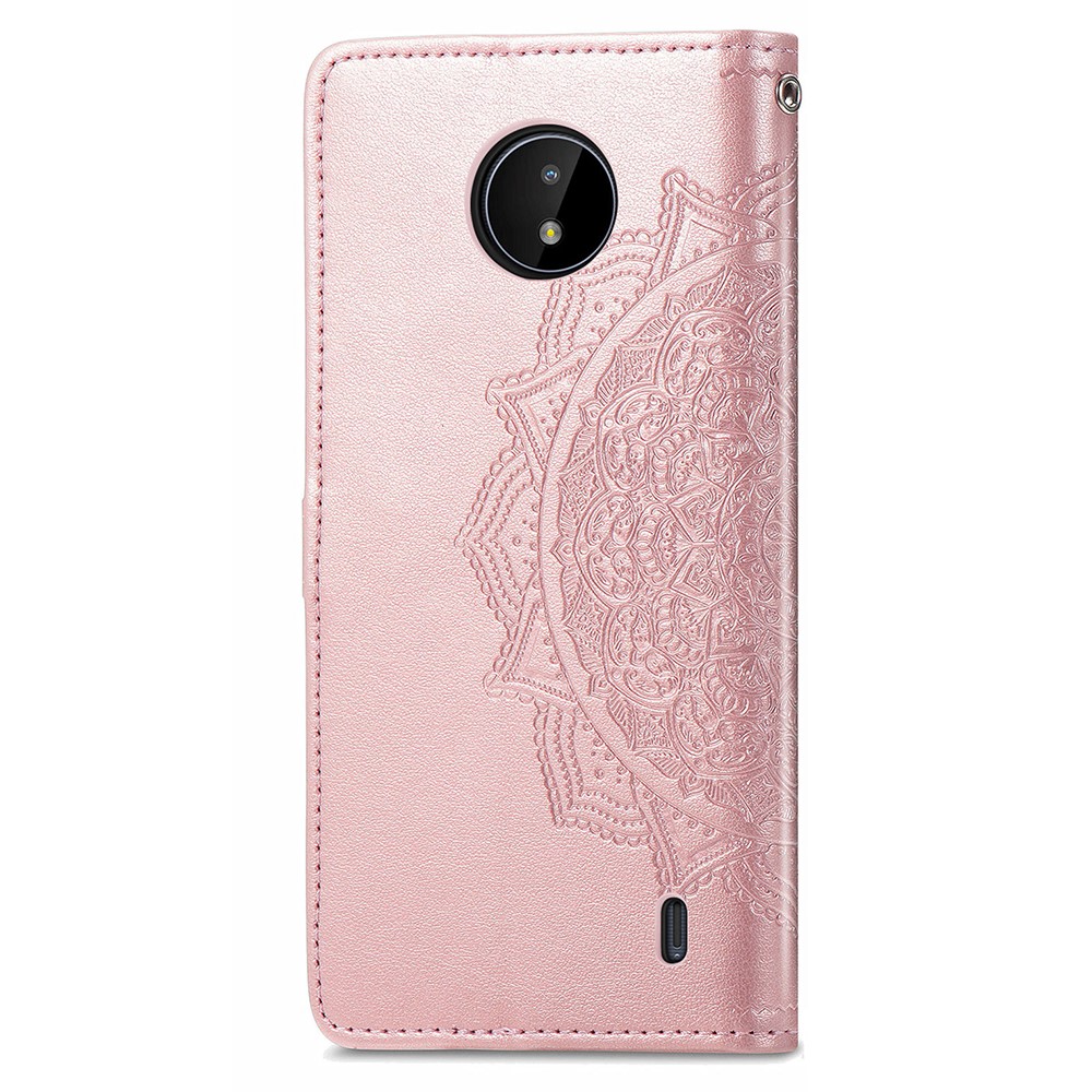Mandala Flower Embossment Leather Dual-Sided Magnetic Clasp Anti-Drop Wallet Stand Phone Case Protective Cover for Nokia C20 - Rose Gold-3