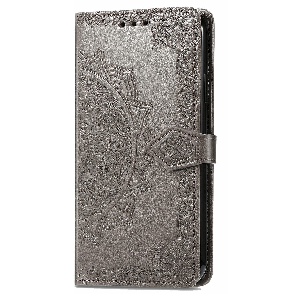 Mandala Flower Embossment Leather Dual-Sided Magnetic Clasp Anti-Drop Wallet Stand Phone Case Protective Cover for Nokia C20 - Grey-2