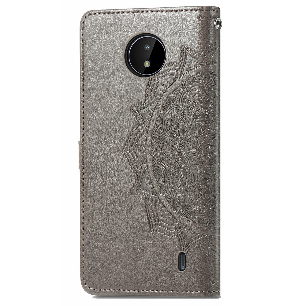 Mandala Flower Embossment Leather Dual-Sided Magnetic Clasp Anti-Drop Wallet Stand Phone Case Protective Cover for Nokia C20 - Grey-3