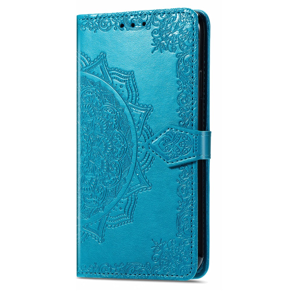 Mandala Flower Embossment Leather Dual-Sided Magnetic Clasp Anti-Drop Wallet Stand Phone Case Protective Cover for Nokia C20 - Blue-2