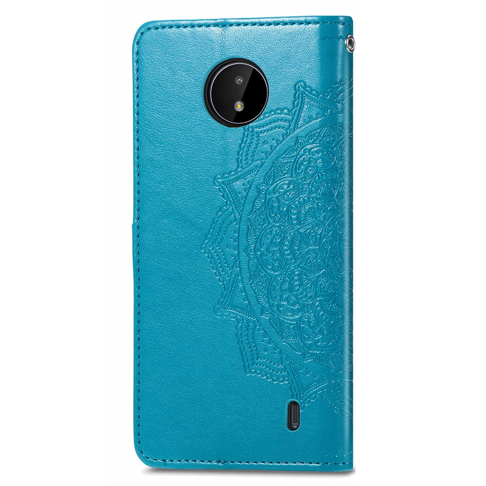 Mandala Flower Embossment Leather Dual-Sided Magnetic Clasp Anti-Drop Wallet Stand Phone Case Protective Cover for Nokia C20 - Blue-3
