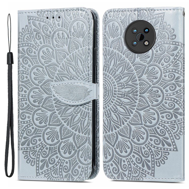 PU Leather Dream Wings Pattern Imprinted Design Wallet Stand Flip Protective Stylish Phone Case with Strap for Nokia G50 - Grey-1