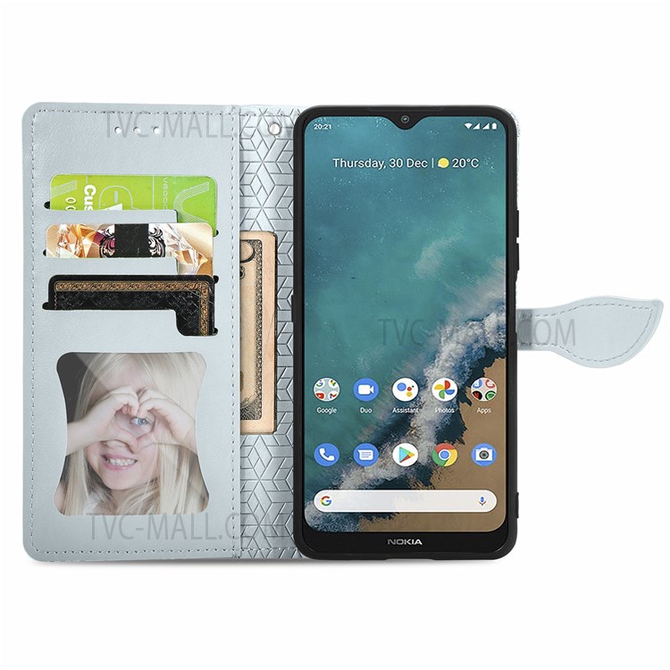 PU Leather Dream Wings Pattern Imprinted Design Wallet Stand Flip Protective Stylish Phone Case with Strap for Nokia G50 - Grey-4
