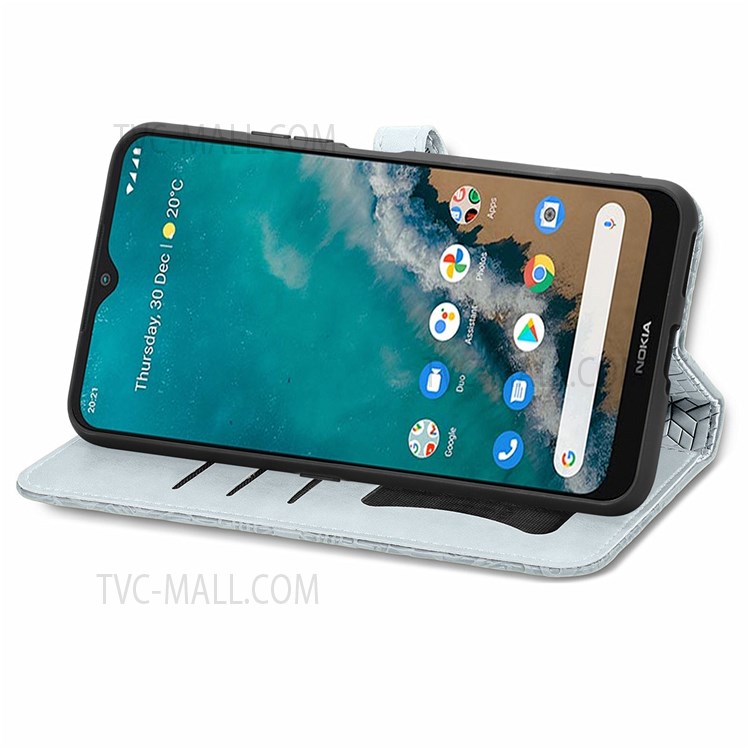 PU Leather Dream Wings Pattern Imprinted Design Wallet Stand Flip Protective Stylish Phone Case with Strap for Nokia G50 - Grey-5