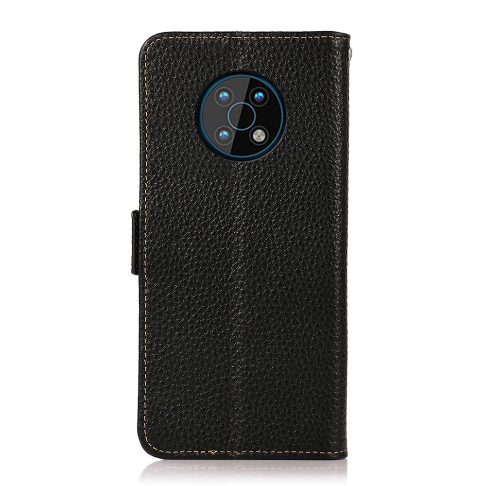 KHAZNEH Litchi Texture RFID Blocking Anti-drop Shockproof Top Layer Genuine Leather Flip Case with Stand for Nokia G50 - Black-3
