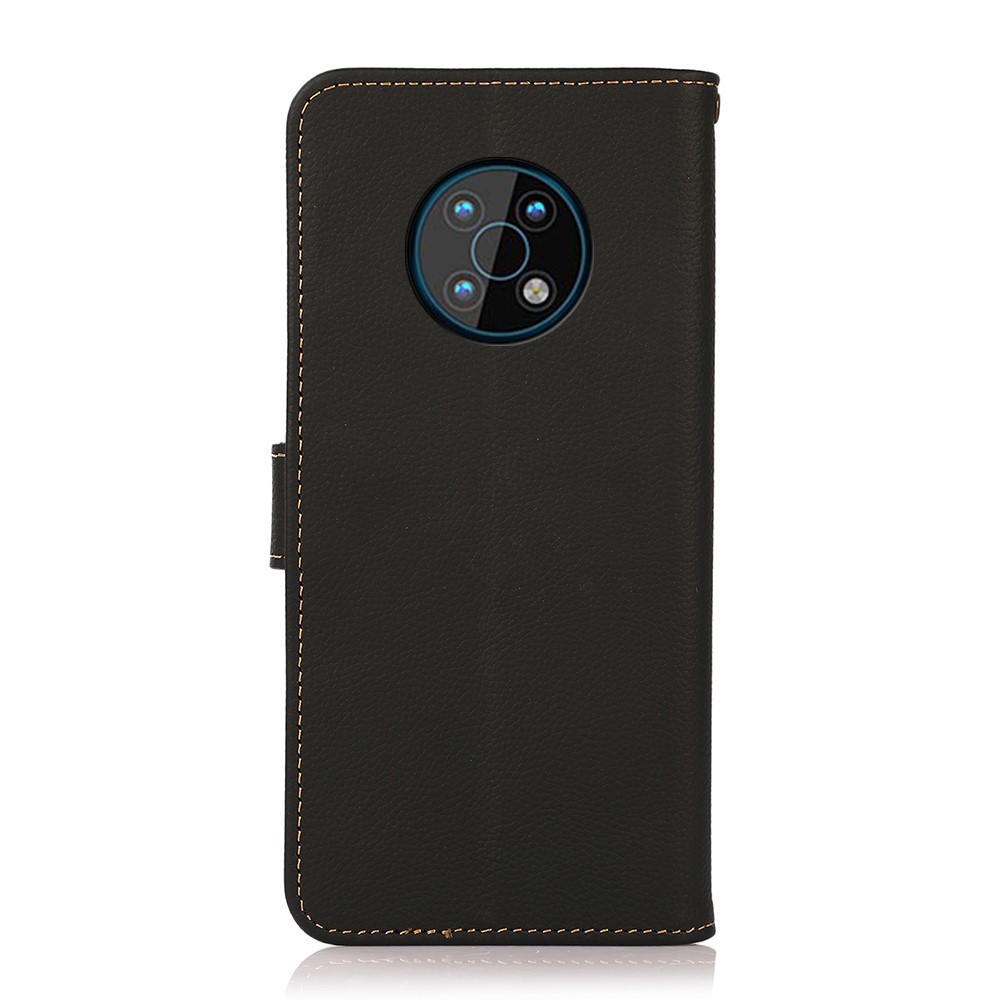KHAZNEH Top Layer Genuine Leather RFID Blocking Ant-fall Wallet Flip Protective Case with Stand for Nokia G50 - Black-3