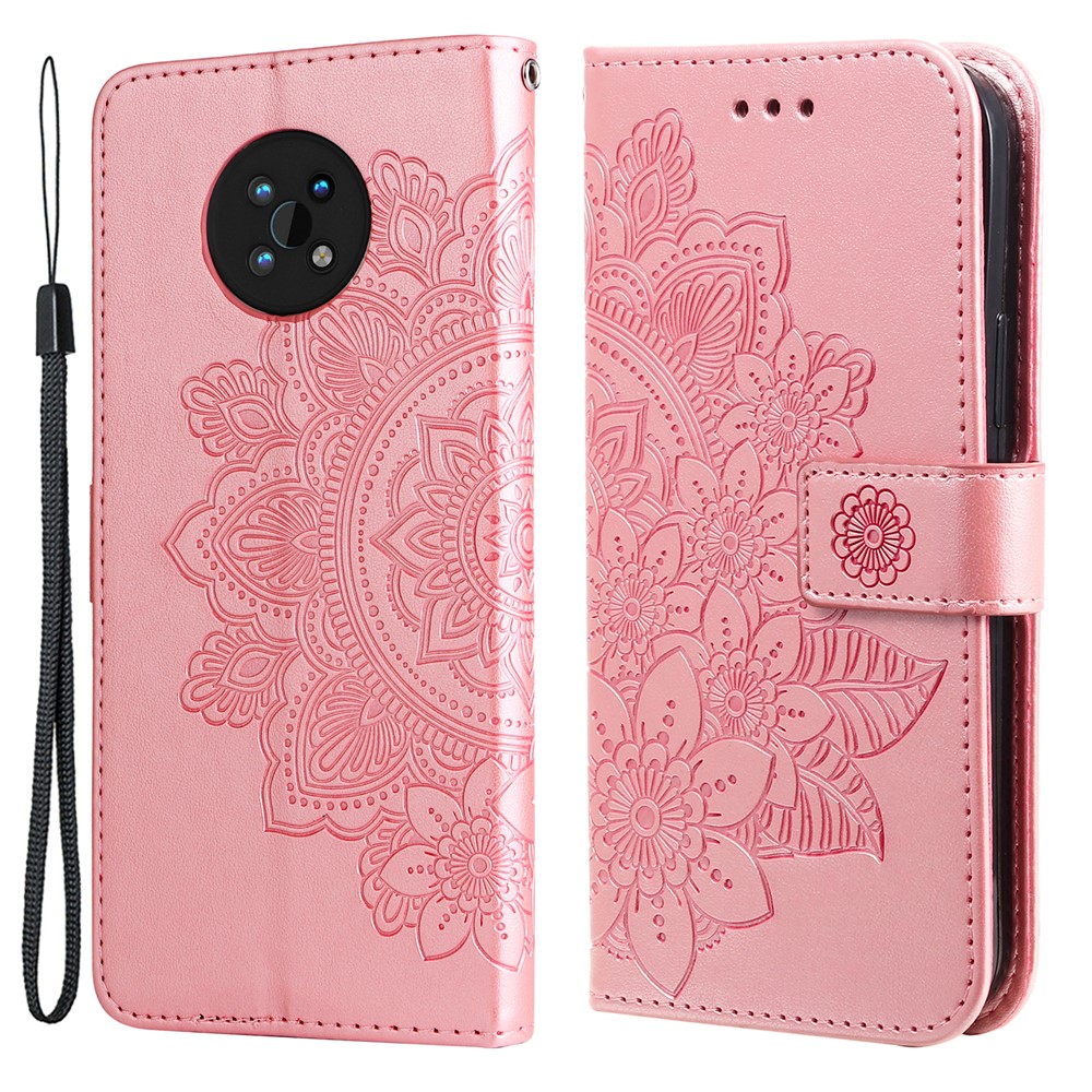 Dual-sided Clasp Phone Cover Imprint Flower Pattern Stylish Anti-fall PU Leather Stand Wallet Shell Case with Lanyard for Nokia G50 5G - Rose Gold-1