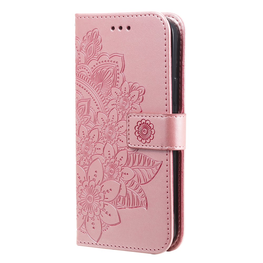 Dual-sided Clasp Phone Cover Imprint Flower Pattern Stylish Anti-fall PU Leather Stand Wallet Shell Case with Lanyard for Nokia G50 5G - Rose Gold-2