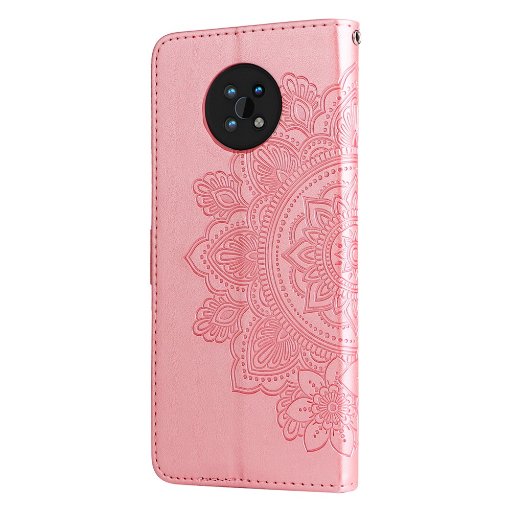 Dual-sided Clasp Phone Cover Imprint Flower Pattern Stylish Anti-fall PU Leather Stand Wallet Shell Case with Lanyard for Nokia G50 5G - Rose Gold-3