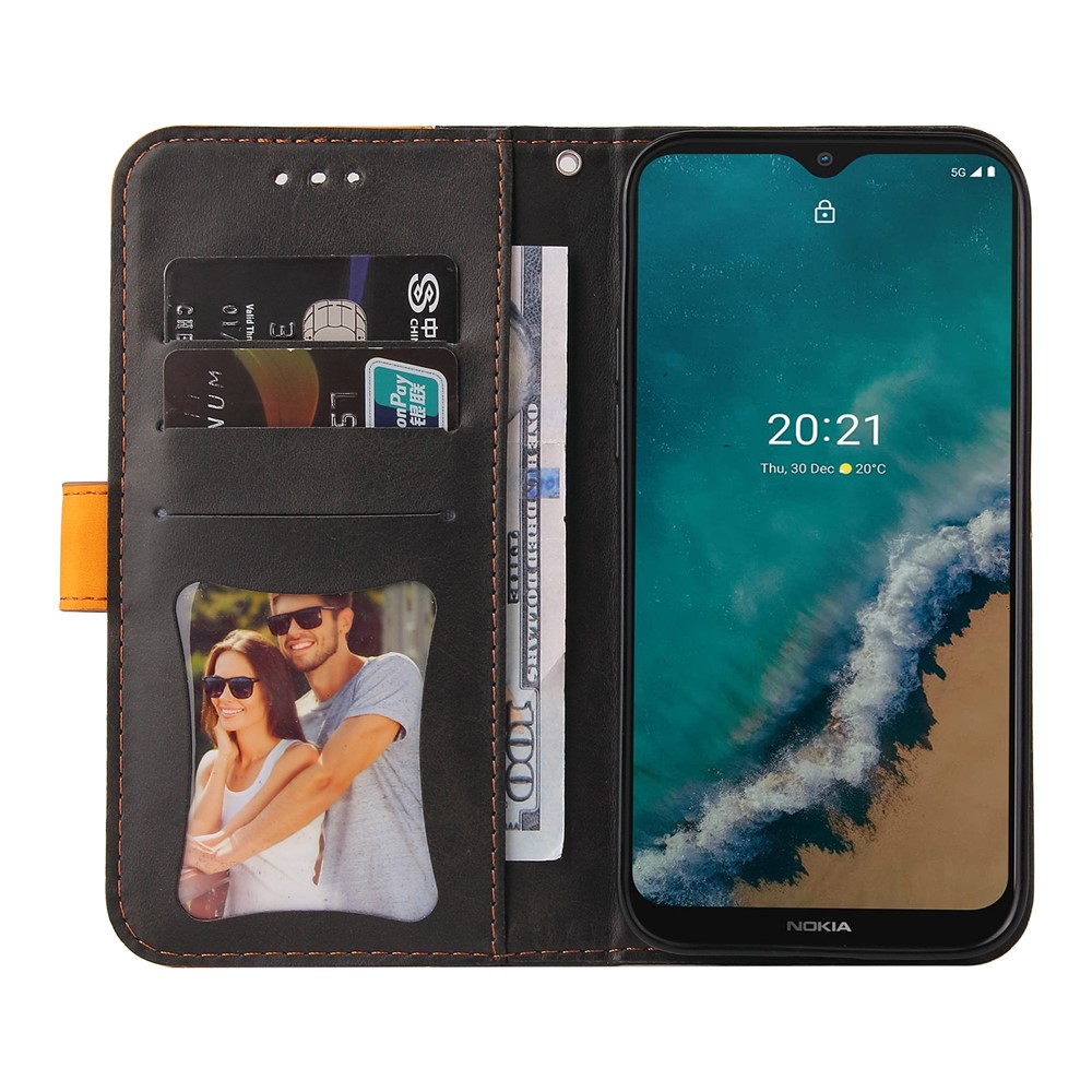 Business Style Splicing Dual-color Drop-proof Anti-scratch Magnetic Clasp Phone Case Cover with Stand and Wallet for Nokia G50 - Orange-4