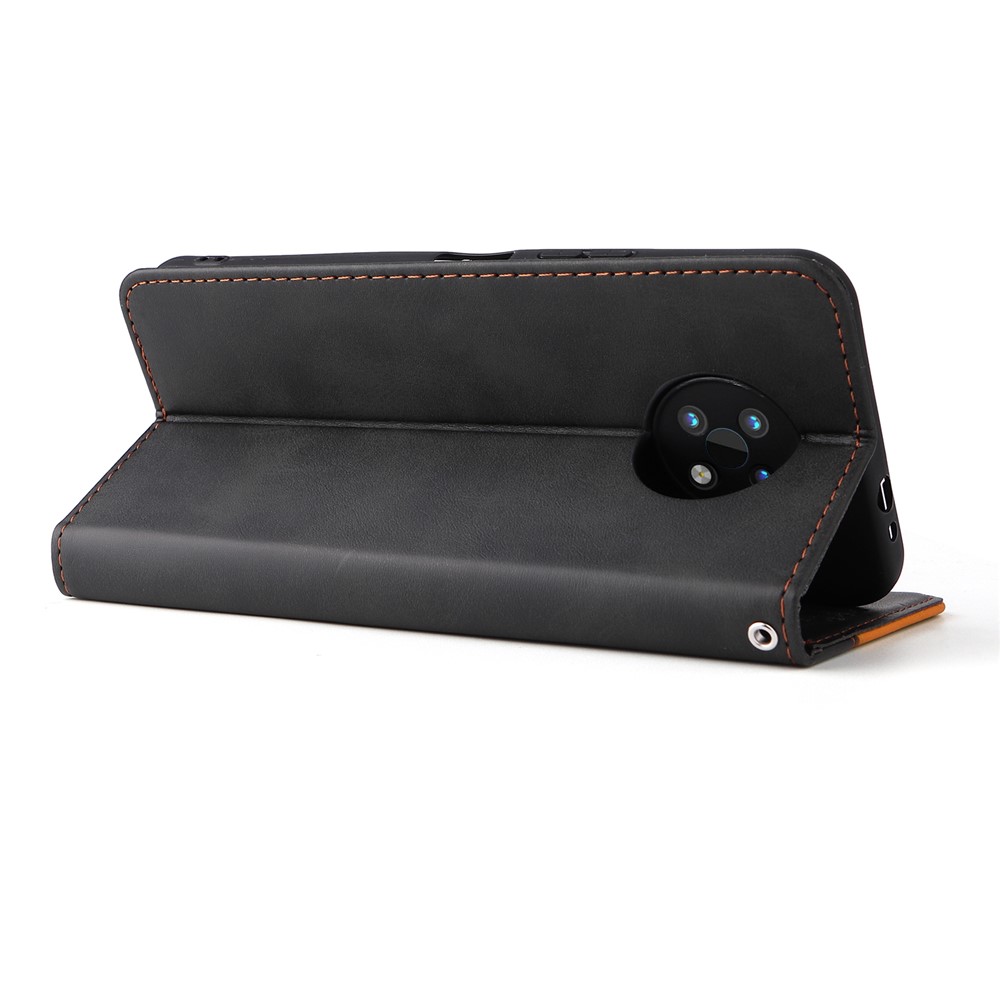 Business Style Splicing Dual-color Drop-proof Anti-scratch Magnetic Clasp Phone Case Cover with Stand and Wallet for Nokia G50 - Orange-5