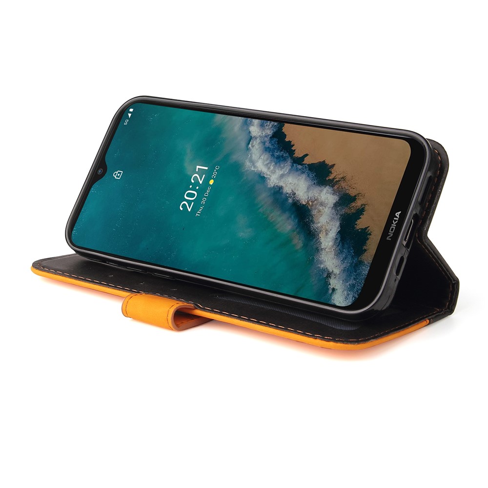 Business Style Splicing Dual-color Drop-proof Anti-scratch Magnetic Clasp Phone Case Cover with Stand and Wallet for Nokia G50 - Orange-6