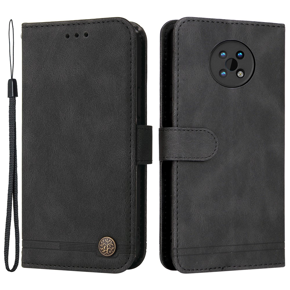 Flip Cover Retro Tree Pattern Metal Button Decor Stand Wallet PU Leather Phone Case for Nokia G50 - Black-1
