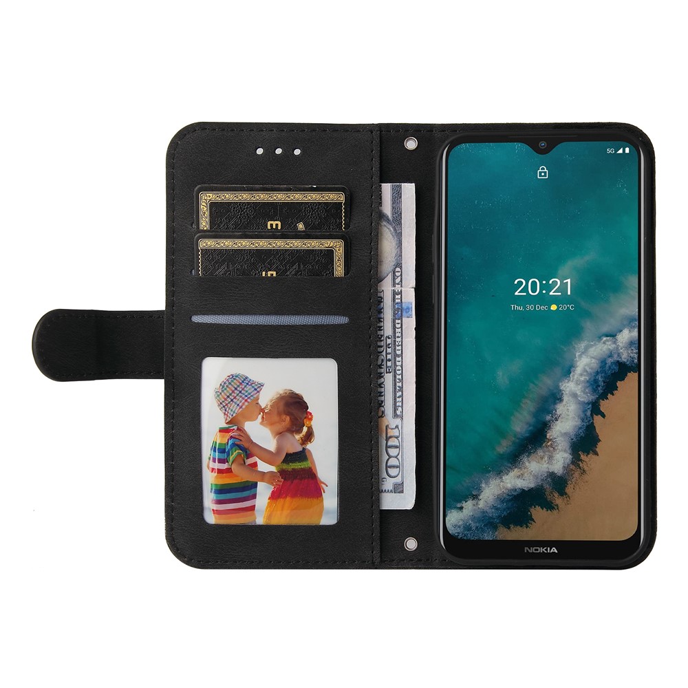Flip Cover Retro Tree Pattern Metal Button Decor Stand Wallet PU Leather Phone Case for Nokia G50 - Black-4