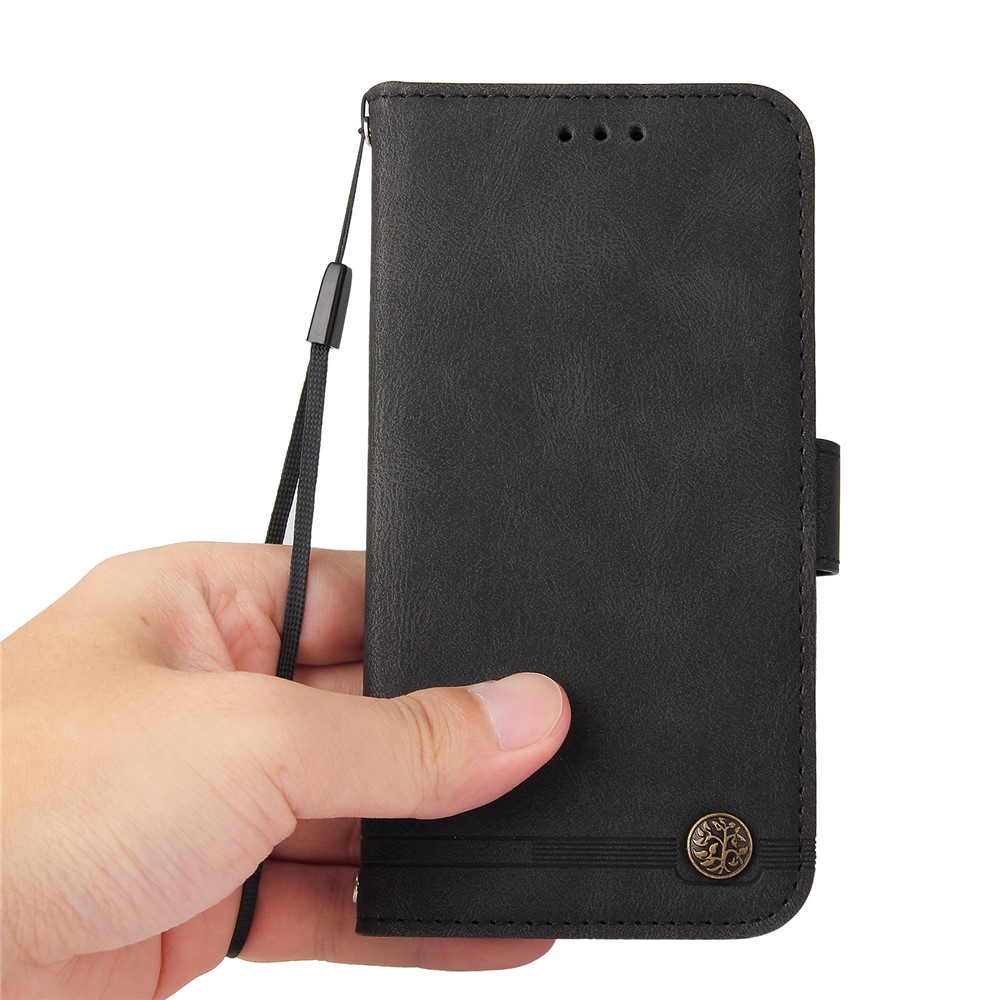 Flip Cover Retro Tree Pattern Metal Button Decor Stand Wallet PU Leather Phone Case for Nokia G50 - Black-7