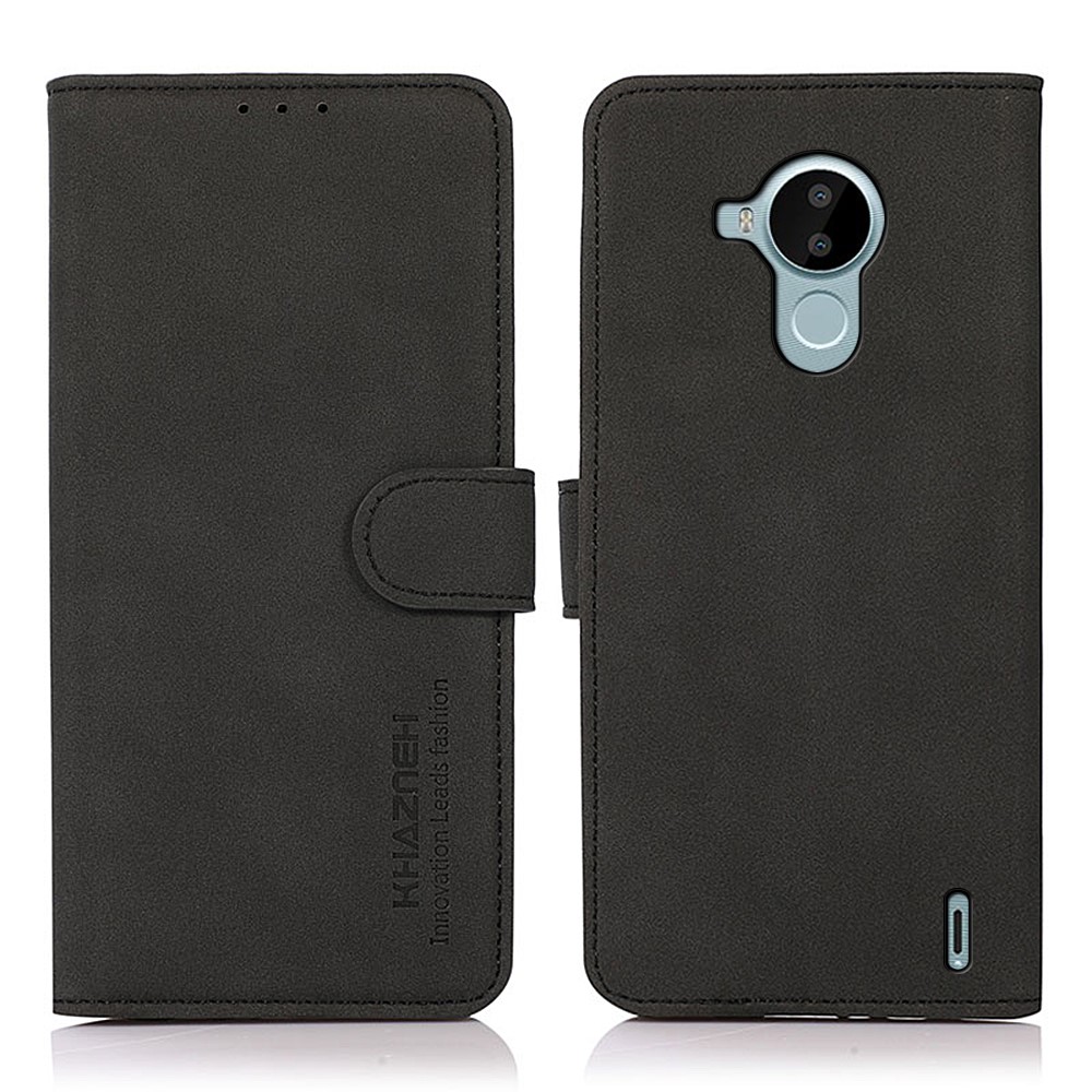KHAZNEH Dual-sided Magnetic Clasp Textured PU Leather Phone Case Cover with Stand Wallet for Nokia C30 - Black-1