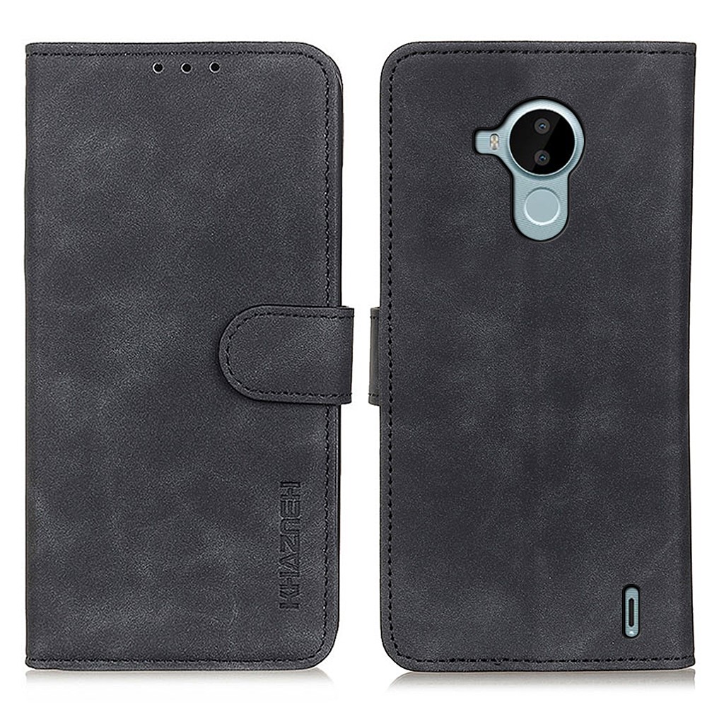 KHAZNEH Vintage PU Leather Phone Shell Folio Flip Dual-sided Magnetic Clasp Wallet Case with Stand for Nokia C30 - Black-1