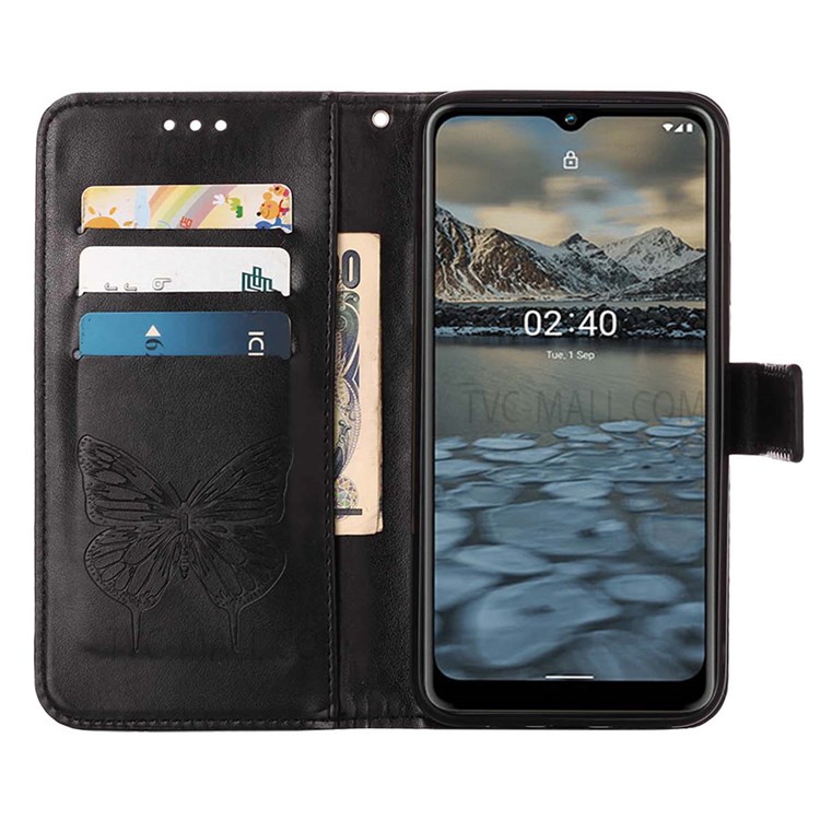 Imprinting Butterfly Flower Phone Case Handy Strap Stand Leather Case Shell with Wallet for Nokia 2.4 - Black-6
