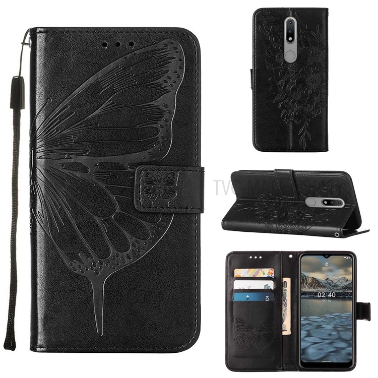 Imprinting Butterfly Flower Phone Case Handy Strap Stand Leather Case Shell with Wallet for Nokia 2.4 - Black-7