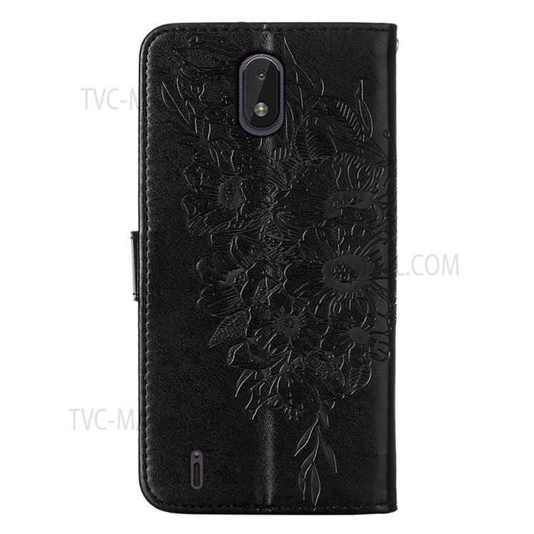 Anti-scratch Function Phone Case Imprinting Big Butterfly Flower Pattern Wallet Mobile Phone Shell PU Leather+TPU Flip Cover for Nokia C01 Plus - Black-3