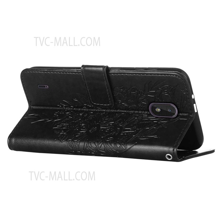 Anti-scratch Function Phone Case Imprinting Big Butterfly Flower Pattern Wallet Mobile Phone Shell PU Leather+TPU Flip Cover for Nokia C01 Plus - Black-6